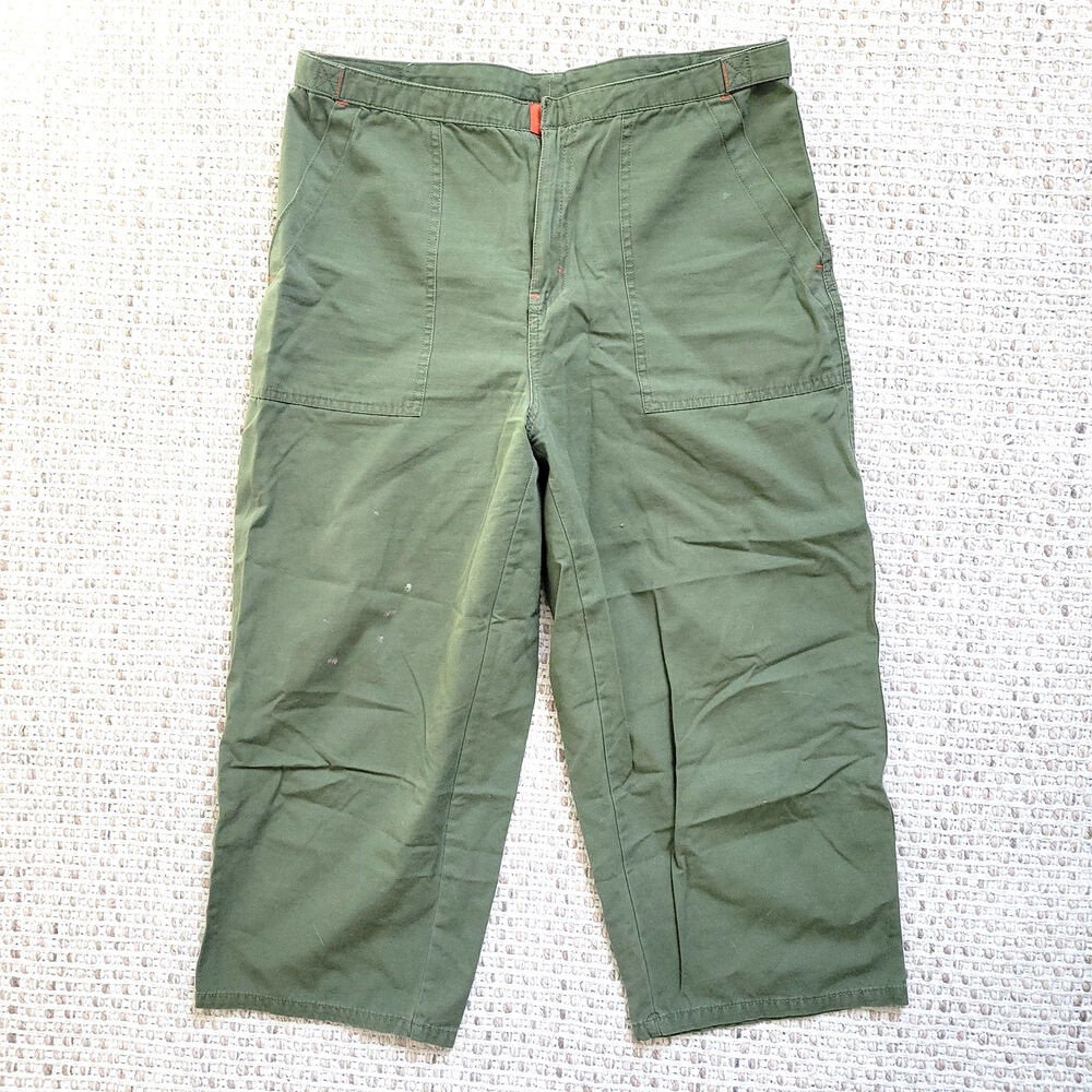 Vintage Y2k Route 66 Sz 10 Olive Green Khaki Capris Cargo Straight Leg Utility
